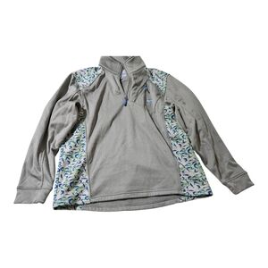 HeyBo Womens Quarter Zip Pullover Gray Swordfish Print Size Medium